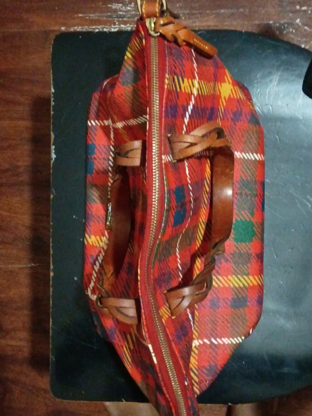 Dooney & Bourke Blakely Red Plaid Tartan Domed Satchel - Picture 13 of 13